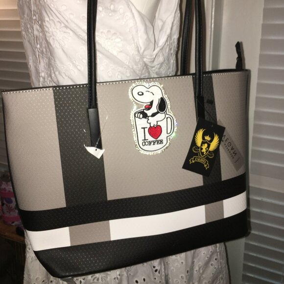 Snoopy I love Coffee Large Black Tote Bag - Canvas New - Picture 1 of 5